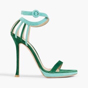 Gianvito Rossi Vanessa Blue Green Suede Strap Sandal Open Toe Heels